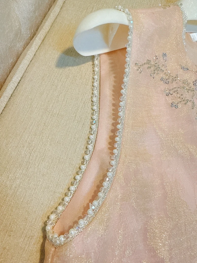 Ele المطرزة الأورجانزا سترة علوية باللون الوردي الفاتح الصينية Sle للنساء صيف 2025 وصول جديد ملابس غير رسمية قابلة للتنفس