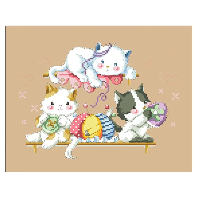 Cat embroidery cross stitch kit animal linen flaxen canvas cotton silk thread 18ct 14ct 11ct count print stitching embroidery