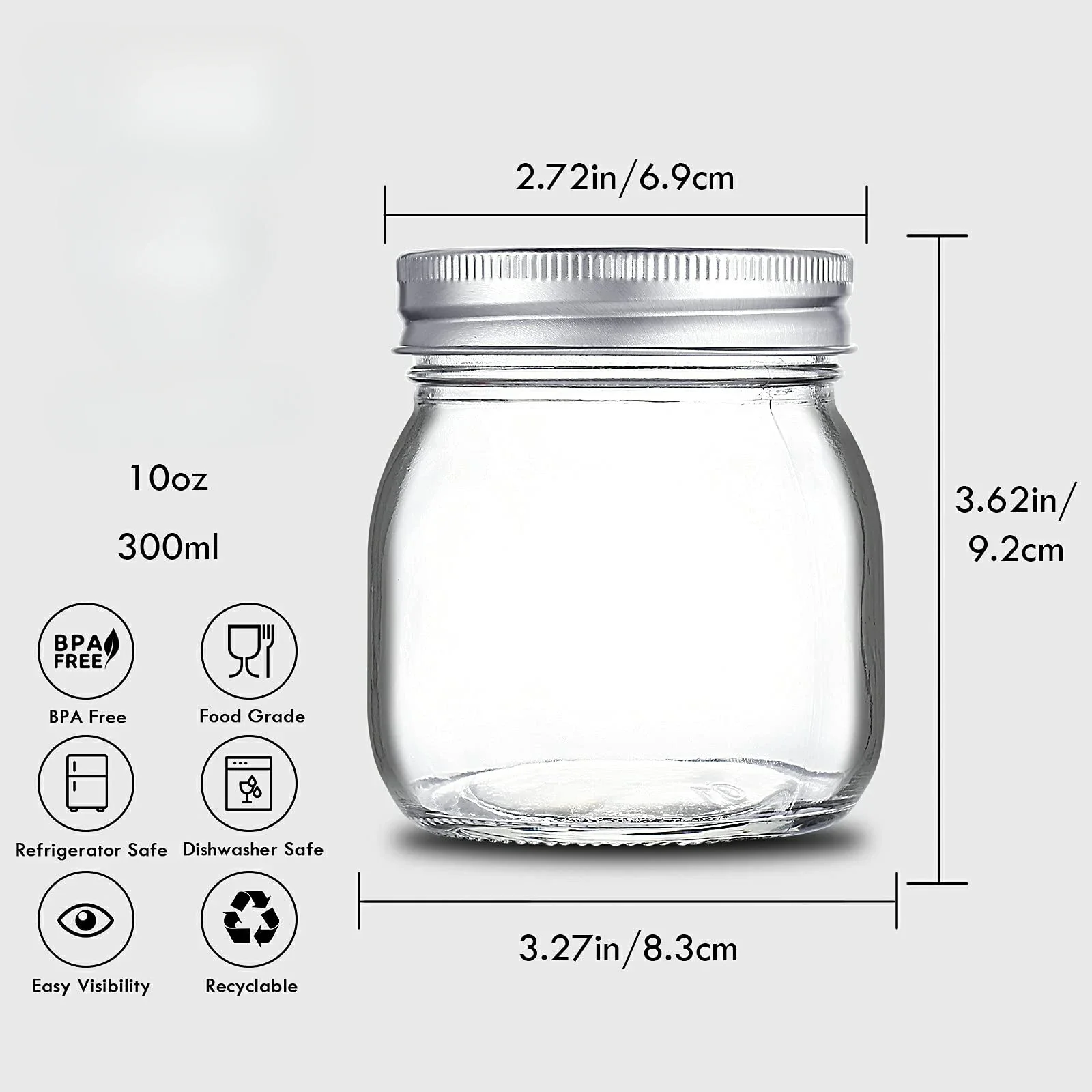 Wide Mouth Mason Jars 5/10oz Glass Canning Jars with Airtight Lids and Bands for Preserving, Jam, Honey, Jelly, Sauces, DIY Jars