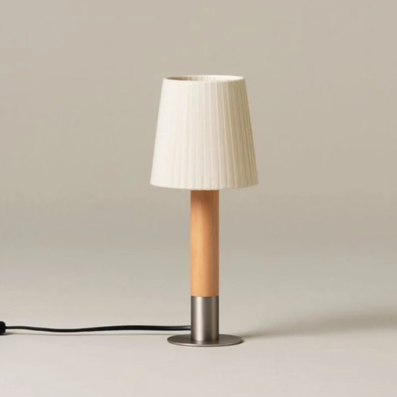

Vintage Pleated Floor Lamps Living Room Study Bedroom Solid Wood Desk Lights Bedsides Decorative Home Small Table Lamp Design