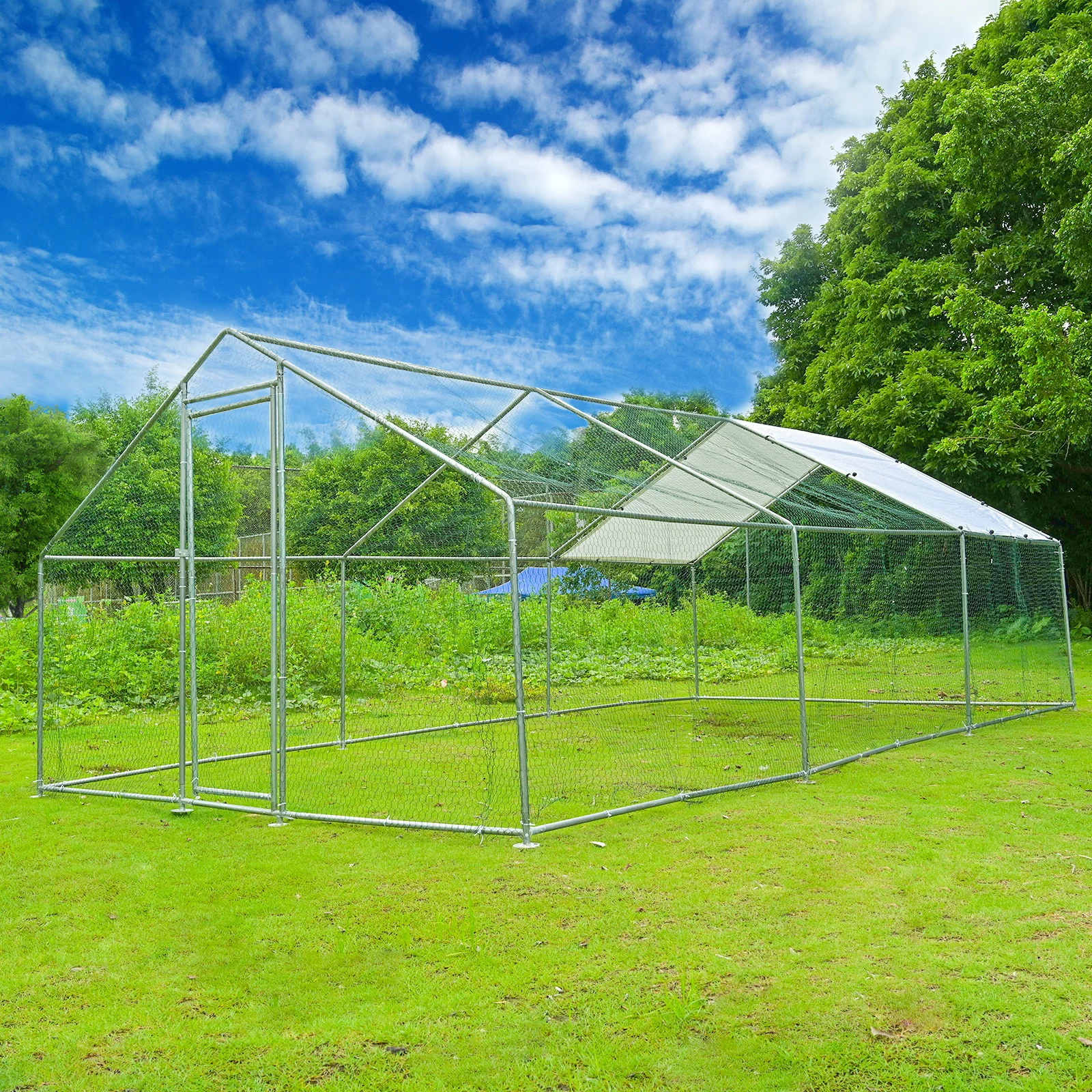 20FT X 13FT(6M X 4M) Large Heavy-Duty Metal Chicken Coop Run with Roof Outdoor Backyard Farm Poultry Pen Cage for Hens Ducks Rabbits Livestock Shelter