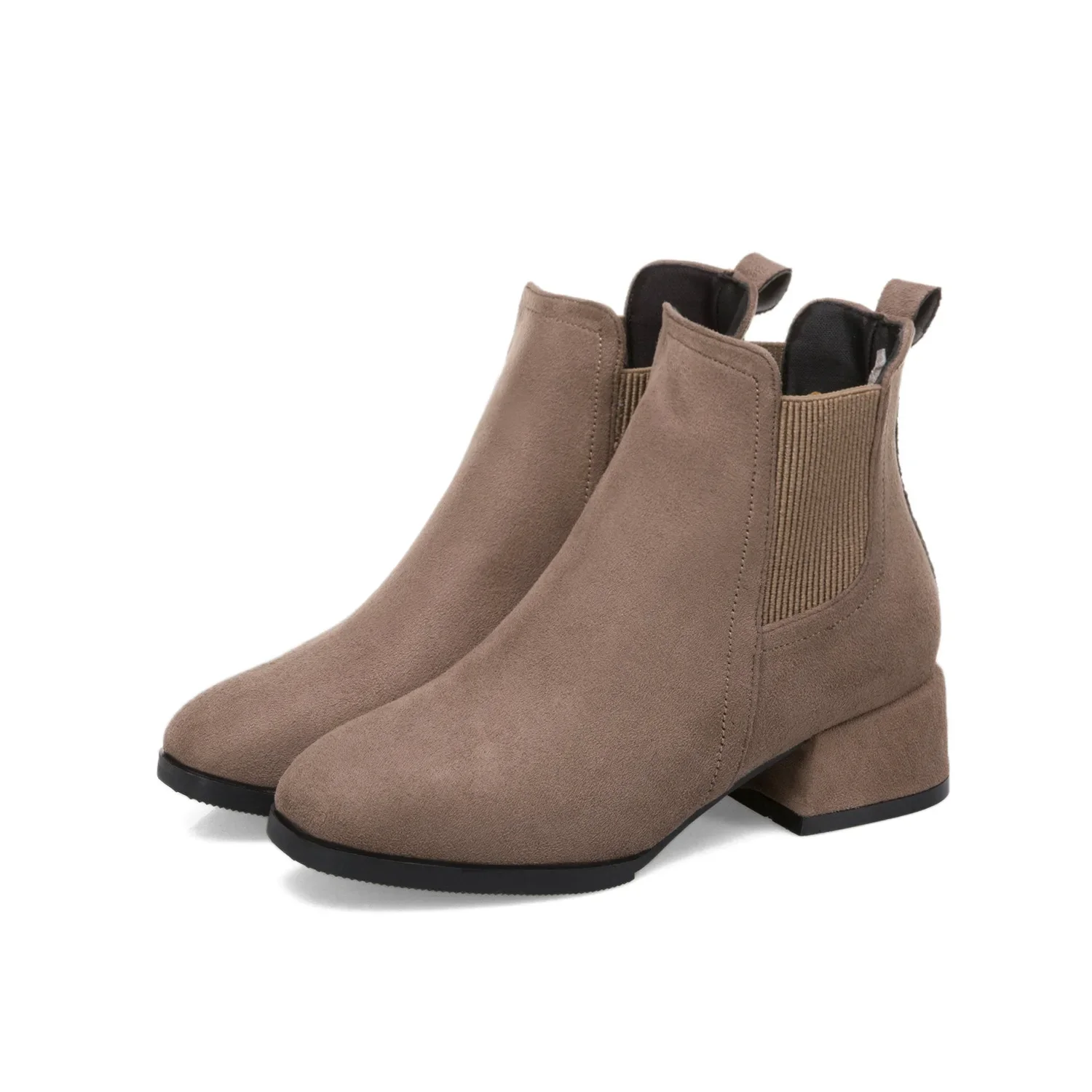 Kobiety jesienno-zimowe flokowane krótkie buty moda okrągła głowa antypoślizgowa kwadratowa pięta jednolita czarna rozmiar butów 35-43 buty na