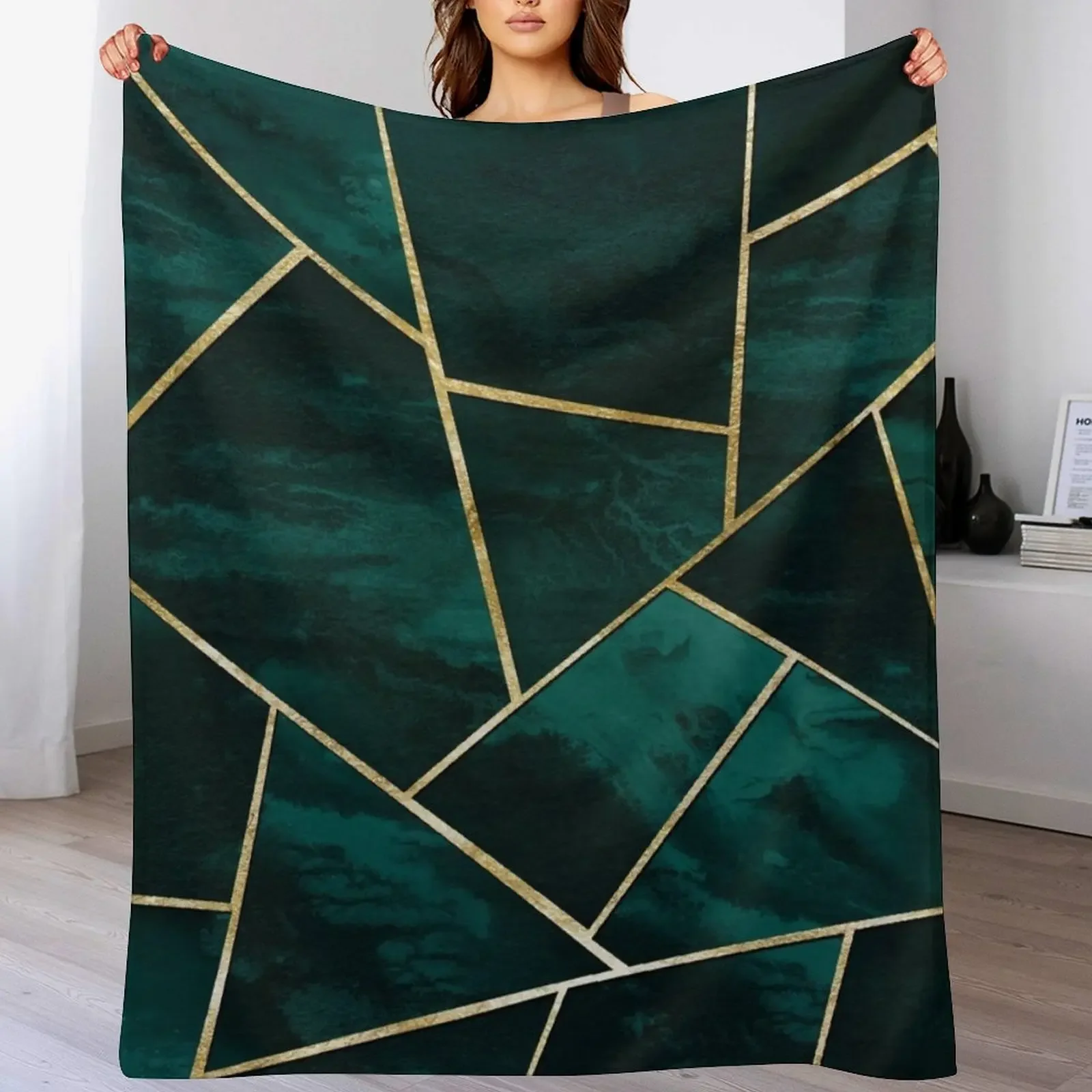 

Dark Teal Ink Gold Geometric Glam #1 #geo #decor #art Throw Blanket Extra Large Throw Soft Blankets