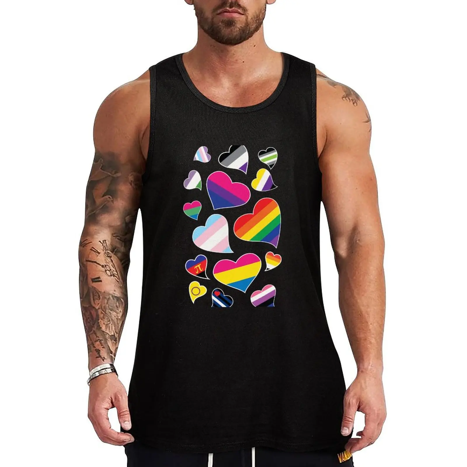 LGBT Pride Flag Hearts Tank Top Gym Training Tank Top Moisture Wicking Performance
