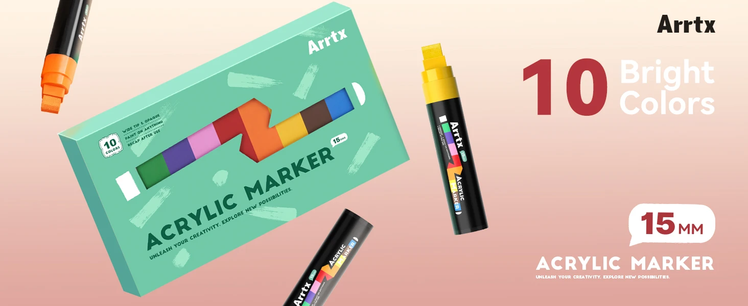 Arrtx Acryl-Farbmarker, Jumbo-Marker mit 10 mm Filzspitze, 12er-Pack neonfarbene Graffiti-Marker, permanente Farbstifte – Detail 6