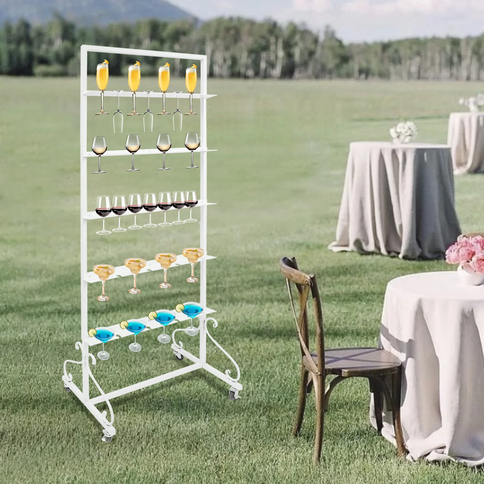 

5-Tier Movable 40 Holes Wine Glass Rack with 4 Casters Champagne Iron Display Stand Champagne Glass Holder for Weddings Parties