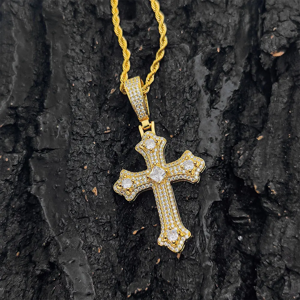 New Arrival Hip Hop Jewelry Full Pave Cross Pendant Necklace Women Christian Cross Charm Ornament Gift Drop Shipping  ﻿