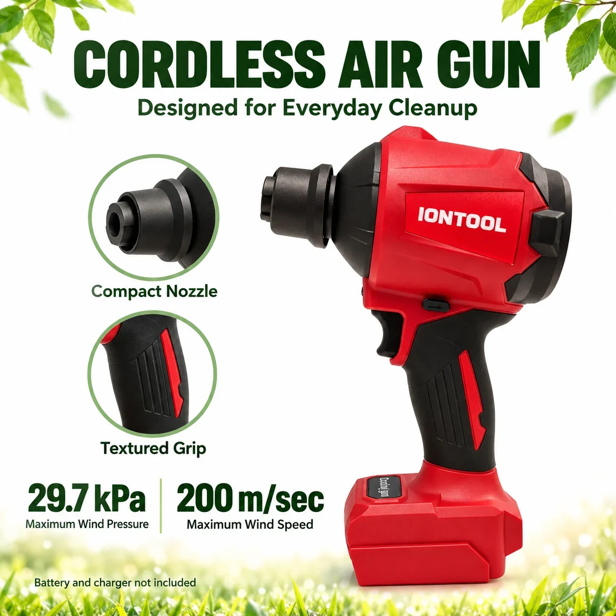 IONTOOL 200m/s Cordless Air Blower Lightweight Variable Speed for Car Drying and Crevice Water Cleaning Garage Tool