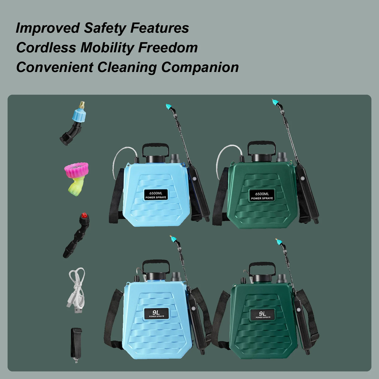 

6.5L 9L Electric Backpack Sprinkler Watering Can Household Shoulder Type Electric Spray USB Charging Handle Adjustable