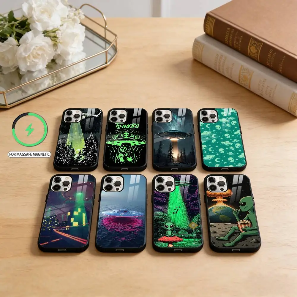 

Aliens Alien Spaceship Phone Case For iPhone17,16,15,14,13,12,11 Plus,Pro Max Magnetic For Magsafe Wireless Charging