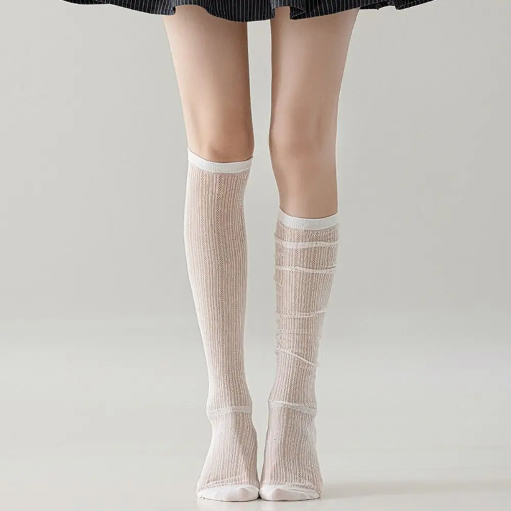 

Lolita JK Calf Mesh Socks Ultra-thin Solid Color Calf Long Socks Bunching Socks Breathable Mid-tube Stocking Lady Girls