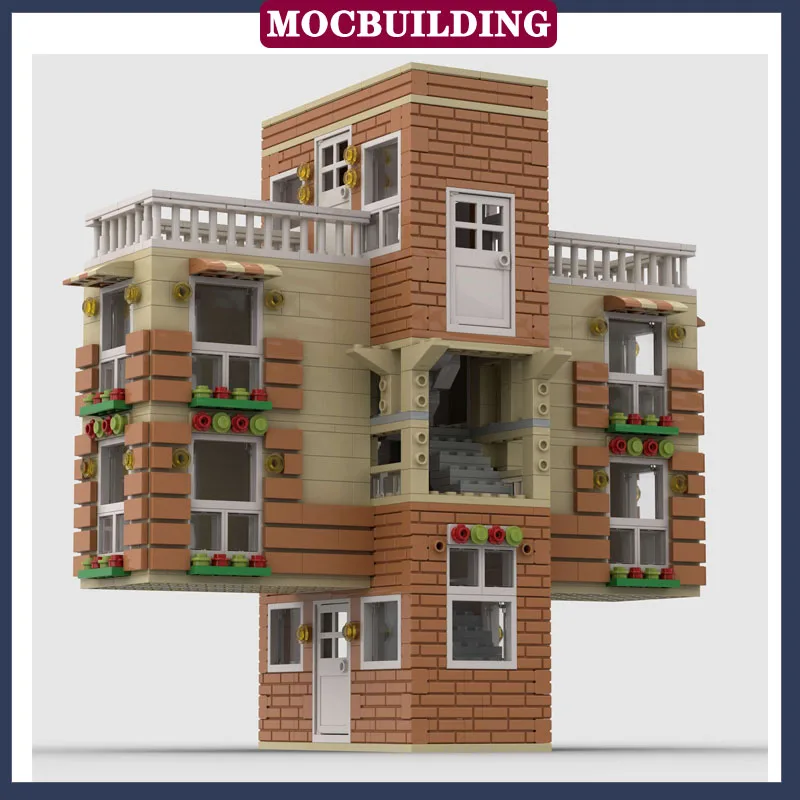 MOC City Street View Crossor House Building Model Building Block Assembly Collection لعبة الهدايا