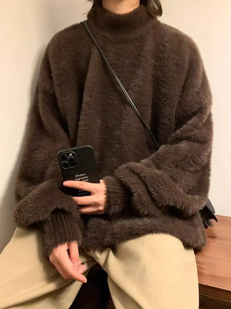 

Мужской вязаный свитер, осень-зима 2022, мохеровый свитер, утолщенный японский ленивый ретро-вибрация, модный вязаный свитшот, верхняя одежда