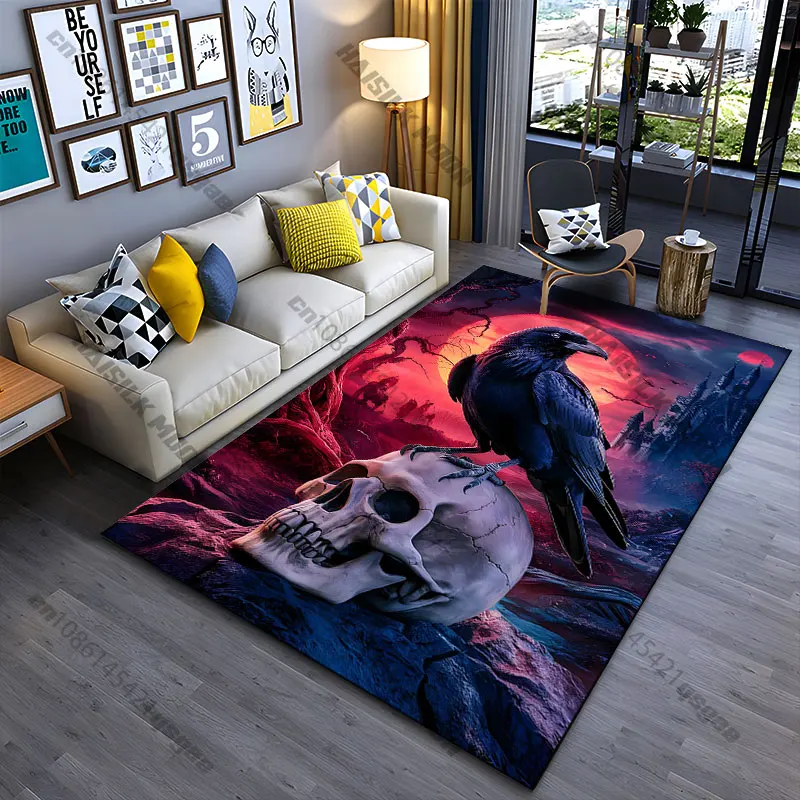 Darkness death raven eerie castle carpet Yoga living room room decor children's crawling mat doormat area rug games mat
