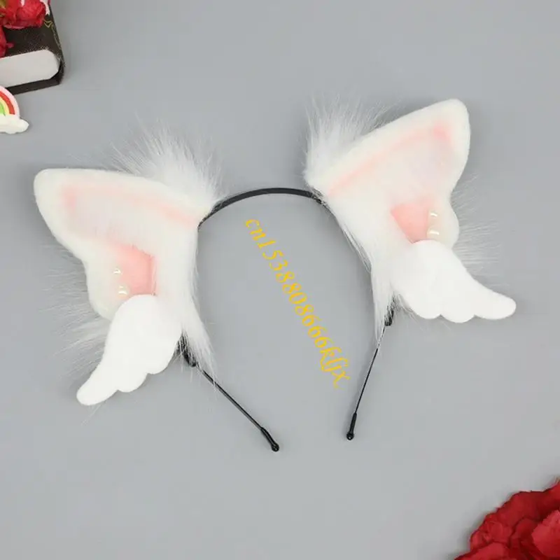 Handgemaakte dierenoorhoofdband Anime Angel Wing Hairband Masquerade Kostuum kopstuk Tieners Girl Cosplay Dress Up Hairhoop 066c