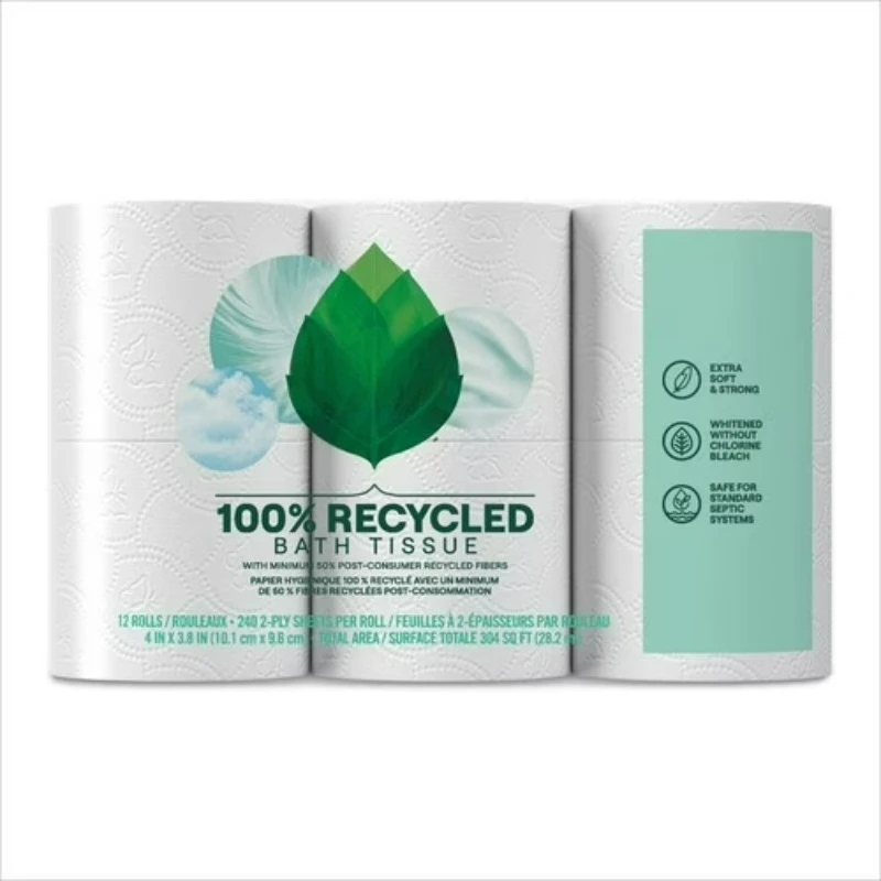 

Toilet Paper, Bath Tissue, 100% Recycled Paper, 12 Rolls