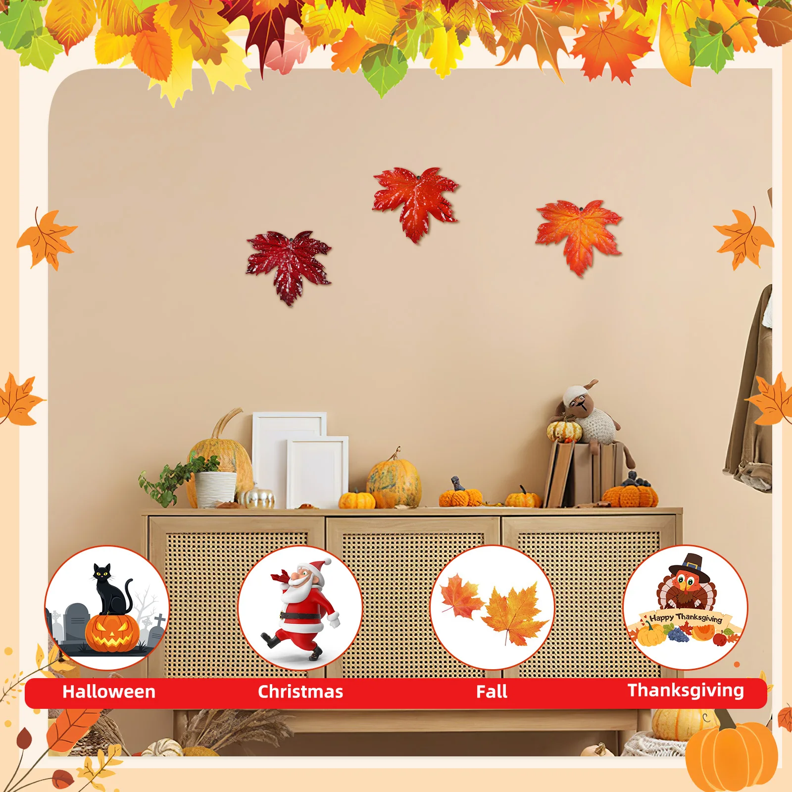 

3pcs Simulation Maple Leaf Pendants Iron Hanging Ornament For Home Garden Autumn Decor Festival Party Thanksgiving Decoration