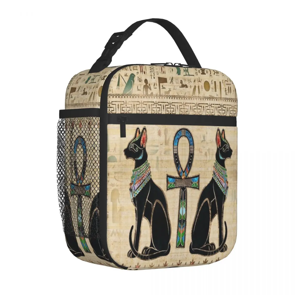 

Egyptian Cats And Ankh Cross Insulated Lunch Bag Portable Reusable Cooler Bag Tote Lunch Box School Outdoor Food Handbags