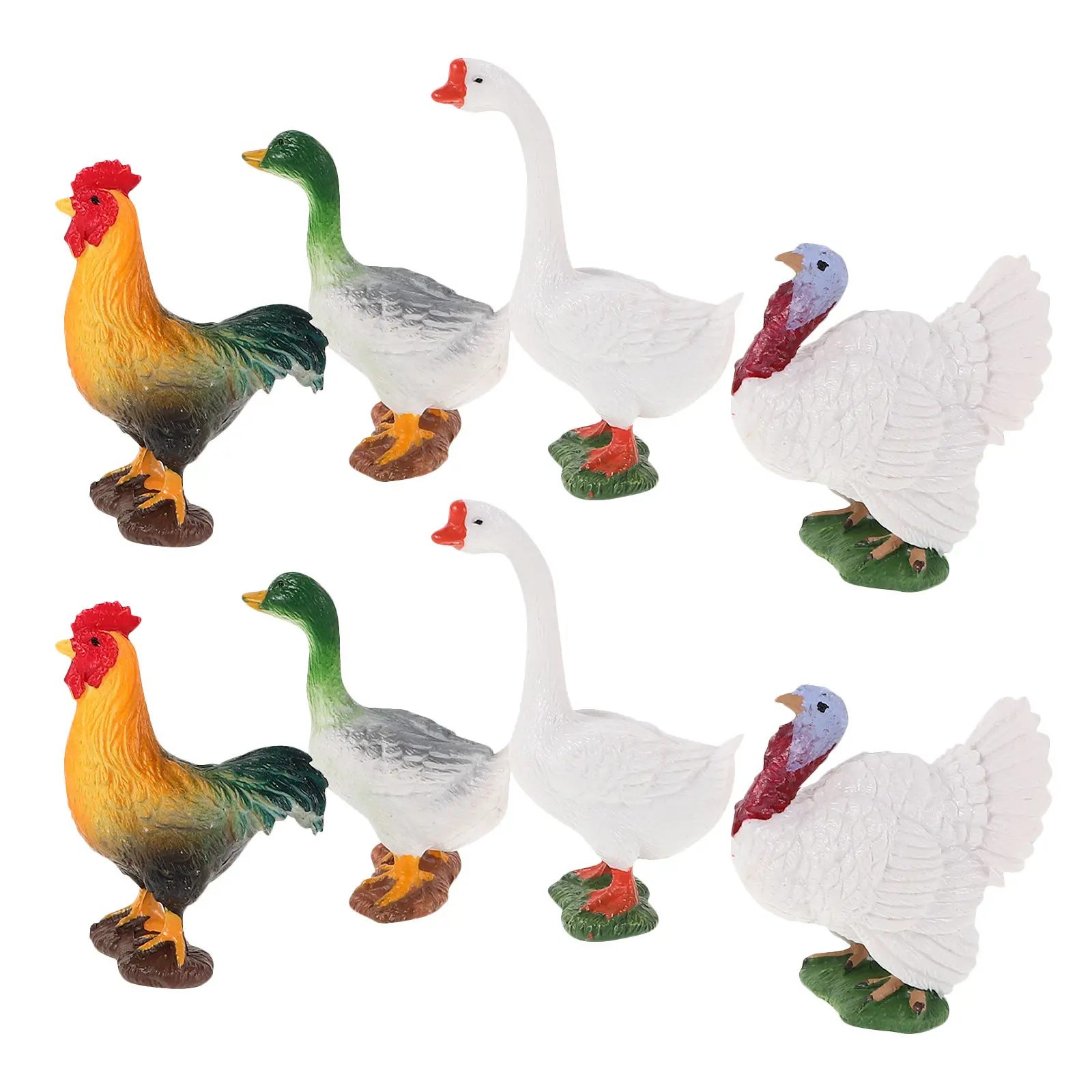 8Pcs Realistic Farm Animal Figures Chickens Ducks Geese Mini Plastic Poultry Statues for Kids Learning Home Garden School Decor