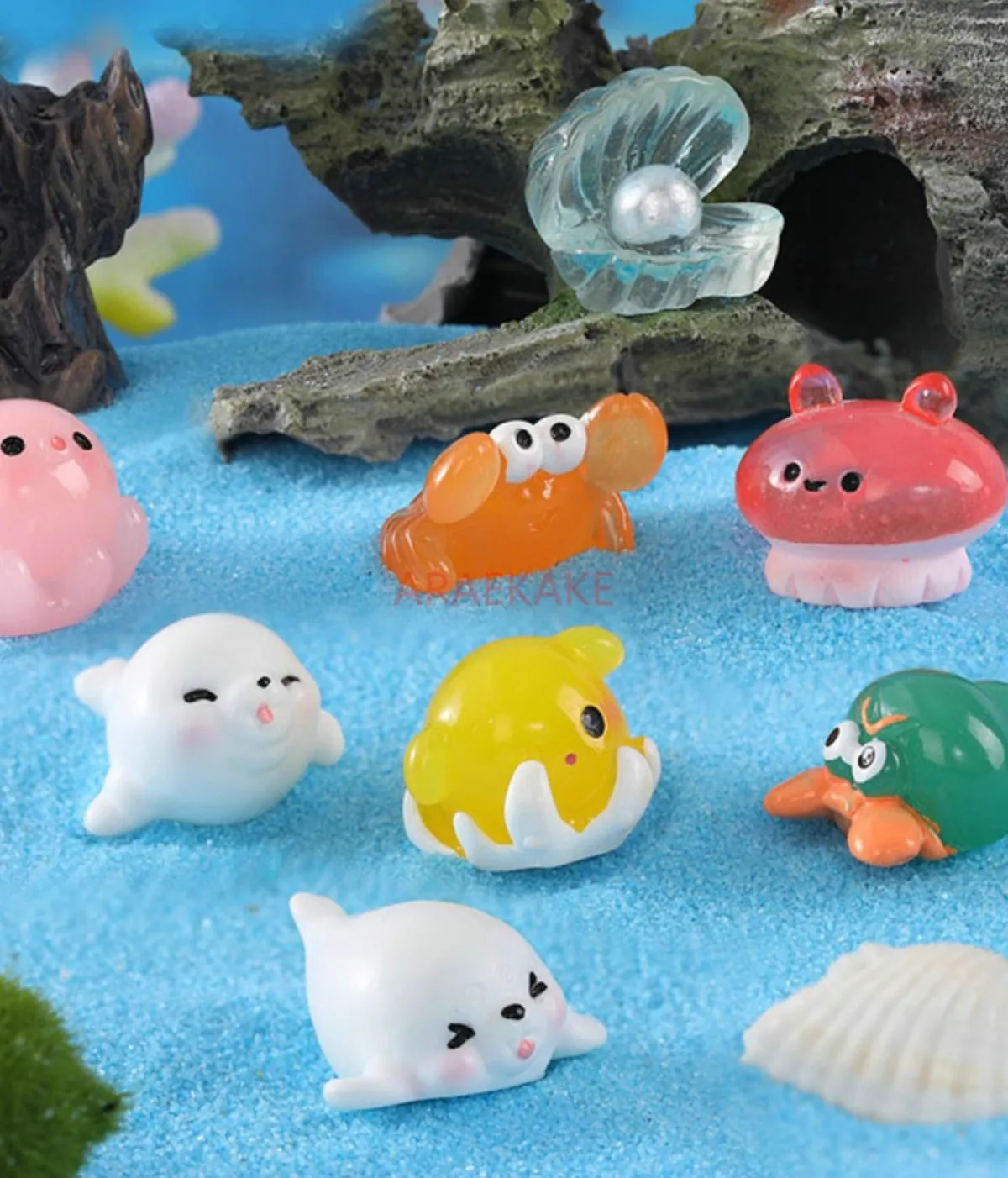 Micro landscape fish tank ornaments cute marine animals squid, killer whale, jellyfish, hermit crab, marine animal resin