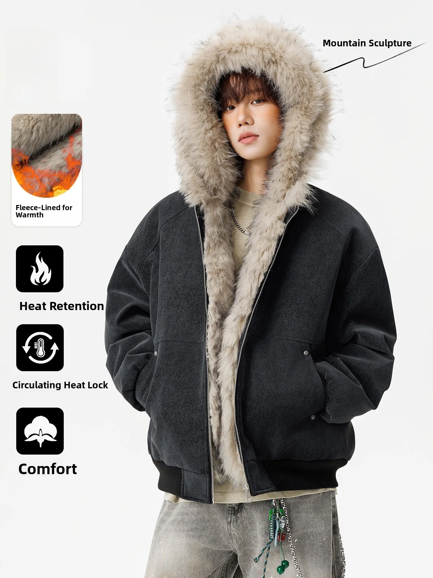 

Мужская утепленная куртка Rampo с капюшоном на флисовой подкладке, теплая уличная куртка, жилет из искусственной кожи, зимняя модная повседневная молодежная куртка из полиэстера