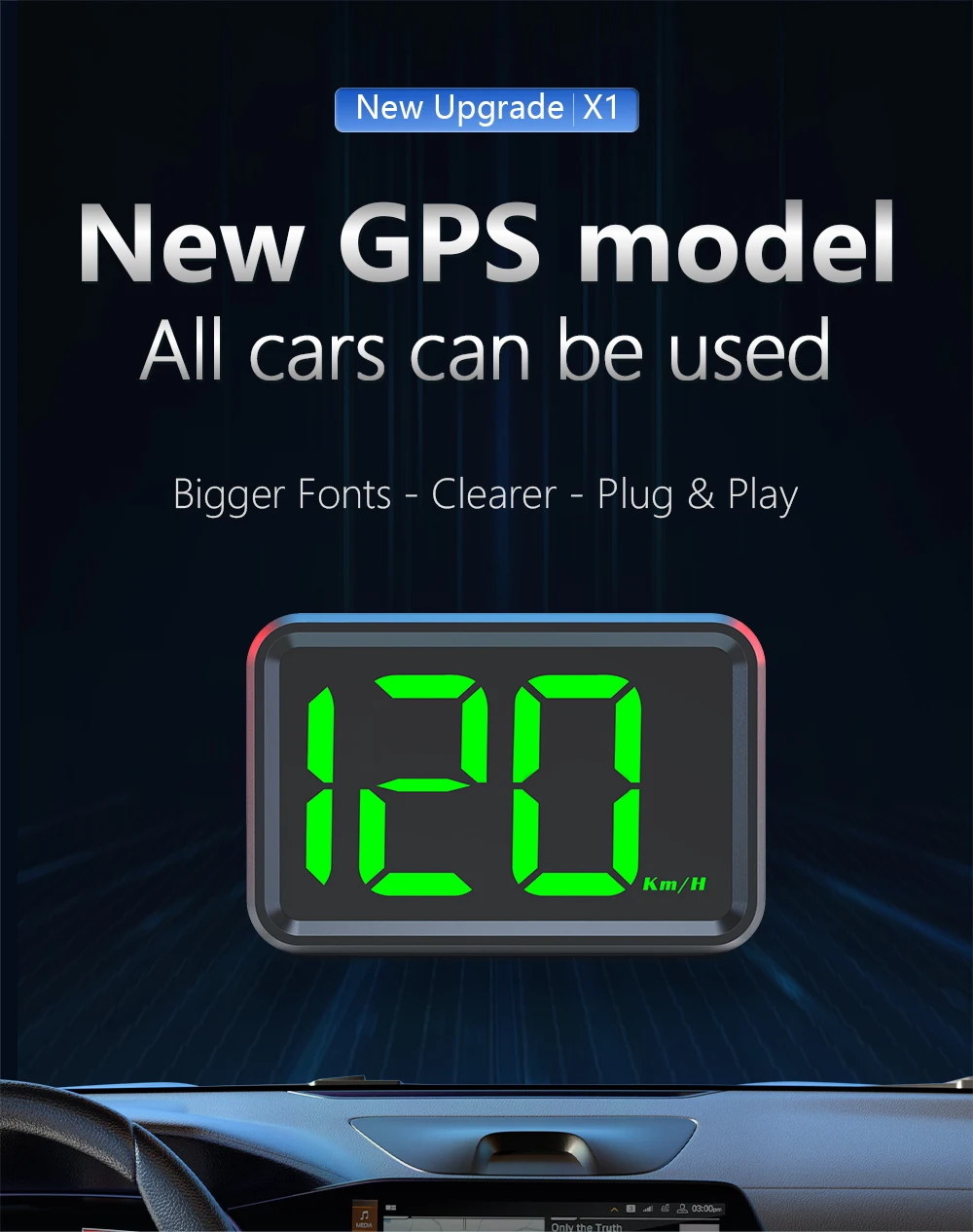 X1 GPS-Auto-Head-Up-Display für HUD, Kilometerstandsanzeige in KMH, weißes/grünes Licht, Geschwindigkeitsmesser für alle Fahrzeuge, Auto-Elektronikzubehör. – Detail 1