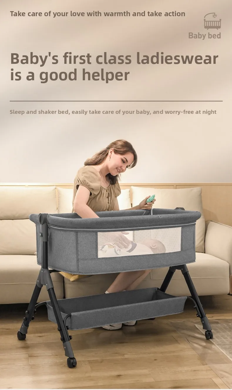 Multifunctioneel babybedje: schommelwieg, antireflux slaapbank en afneembaar zijspan, met universele wielen, verpleegtafel