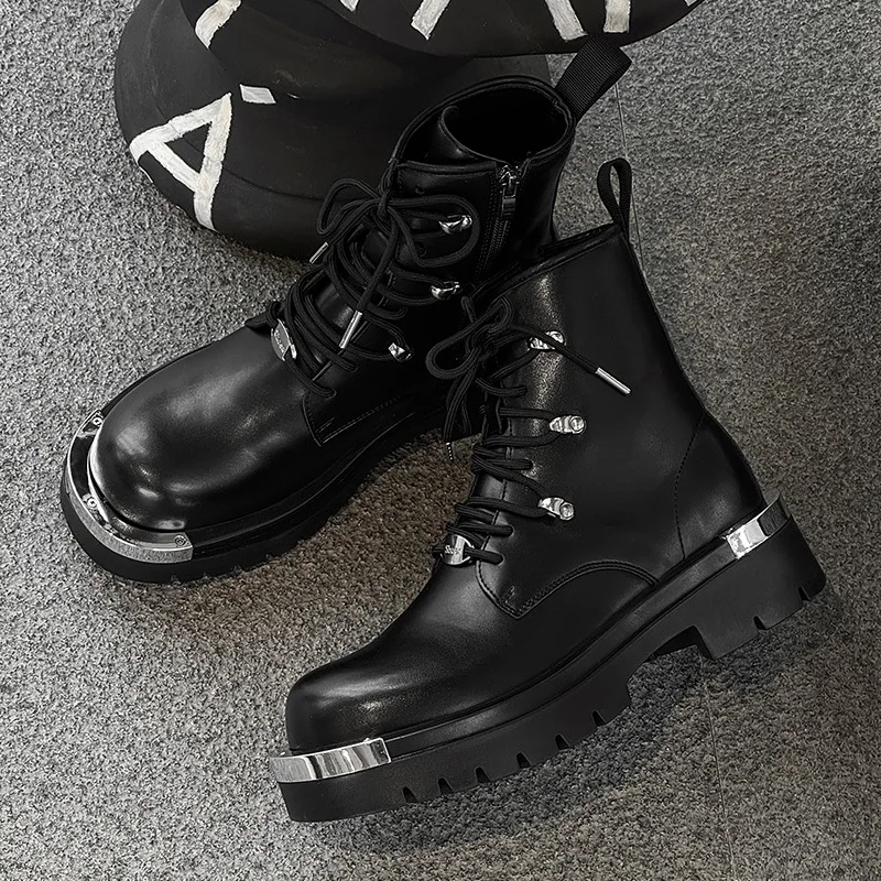 2025 تشيلسي أحذية للرجل عالية الجودة الأحذية الجلدية فستان الشرير الصخرة كاوبوي منصة التمهيد سميكة القاع دراجة نارية بوتاس حجم 38-46 #3