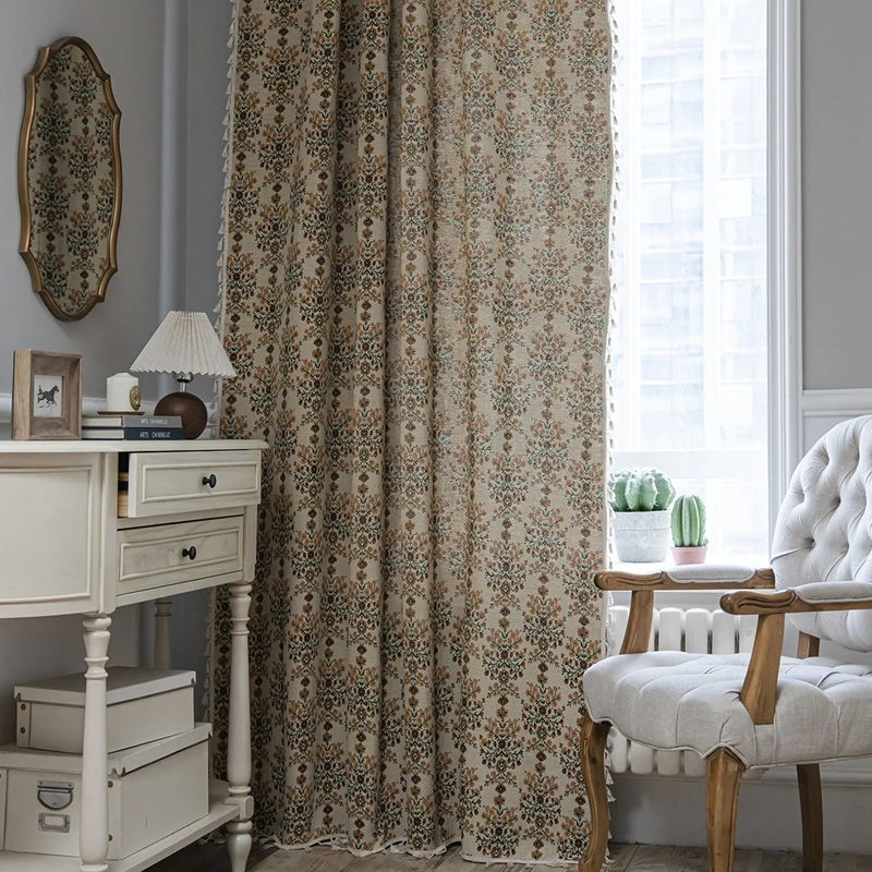 American Style Semi-blackout Jacquard Fringe Curtain Country Home Decoration Curtains Living Room Bedroom Kitchen Valance