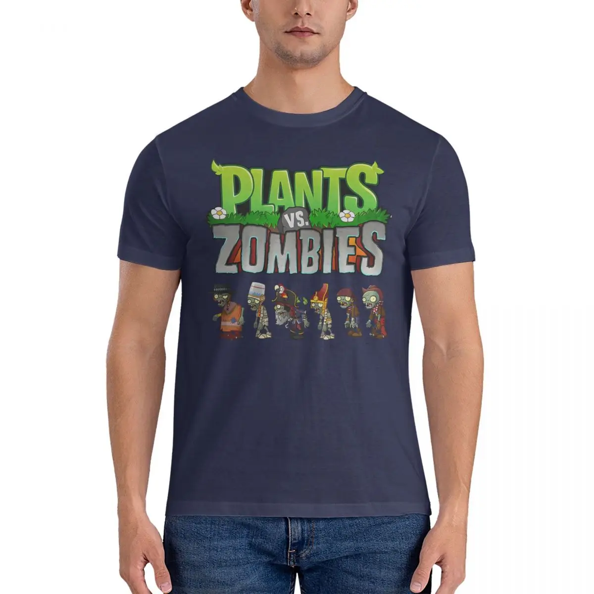 2025 new model Poster T-Shirt Men Plants VS The Z-Zombies Casual 100% Cotton Tee Shirt Round Neck Short Sleeve T Shirts Unique T #3