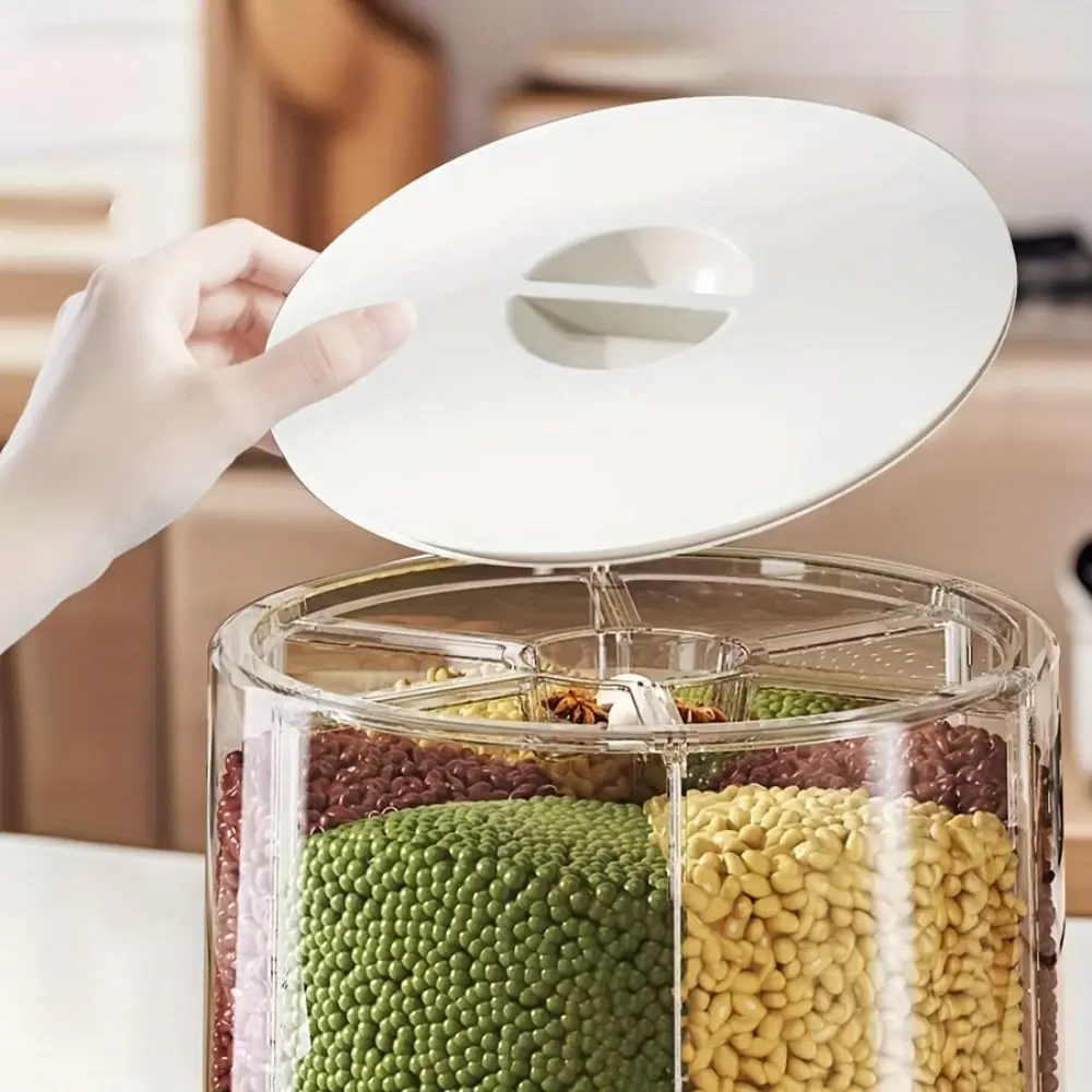 حاوية حبوب محمولة 6/10 كجم 6 شبكة 360 °   موزع تخزين الحبوب الدوارة، صندوق تخزين الطعام المقاوم للرطوبة، منزلي