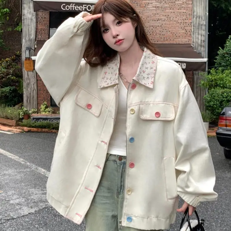 Sweet College Student Autumn New Jacket Cute Girl Loose Casual Jacket Korean Version Women's Fashionable Lapel Tops Versatile