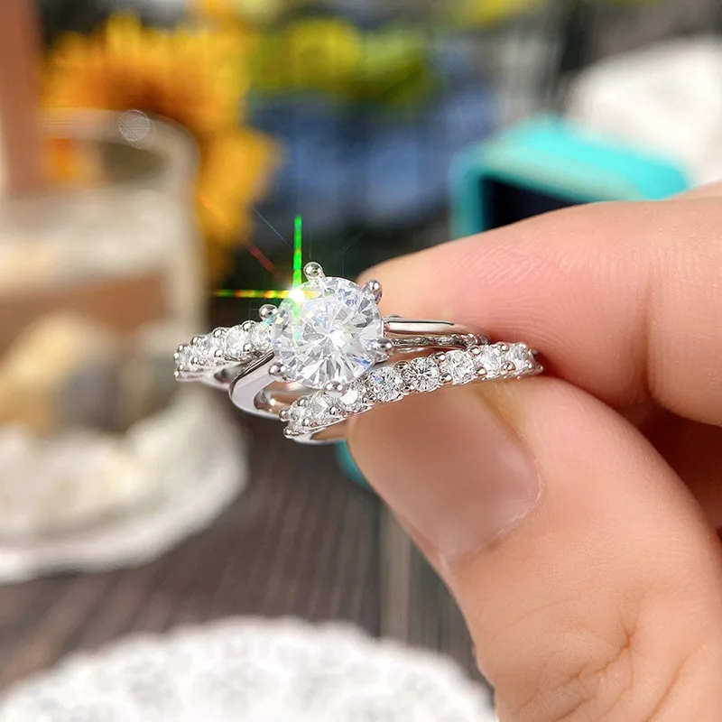 Double Layered Bridal Ring Set Round Engagement Ring Matching Eternal Ring Stackable Women Wedding Ring Commitment Party Jewelry