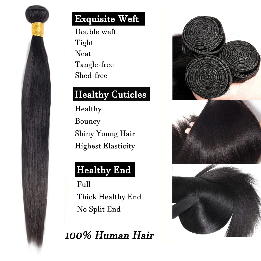 8-16 Inch Straight Human Hair Bundles 12A Brazilian Virgin Hair 100% Human Hair Extensions 50g Per Bundle 1/3/4pcs Bundles
