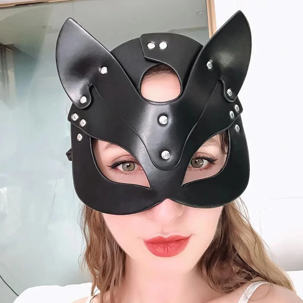 2 Pcs Women's Mask Masquerade Fox Pu Mask Accessories Props Decorate
