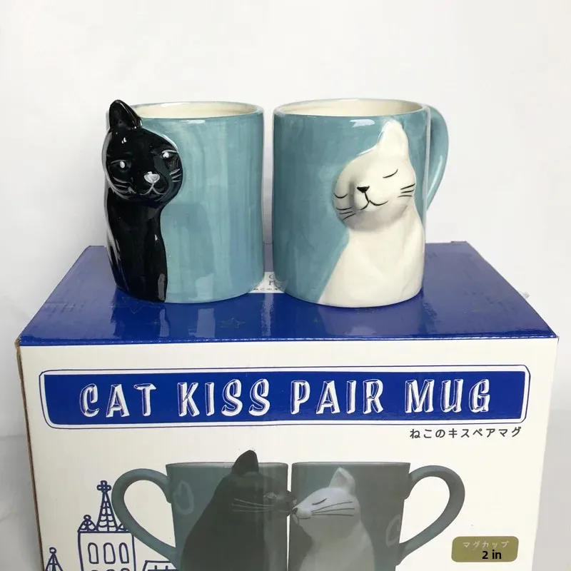 أسود أبيض القط زوجين أكواب لطيف الحيوانات الأليفة ديكور المنزل أكواب مياه هدية مجموعة أكواب الحيوانات الإبداعية لمحبي القطط والحيوانات