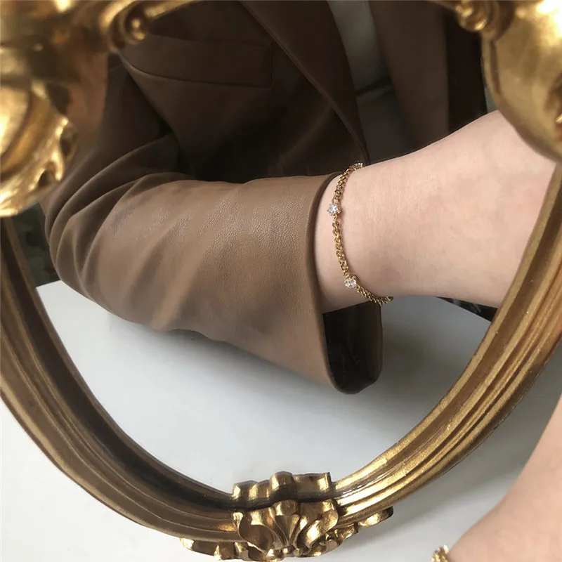 Stainless Steel 18K Gold Plated French Interval Geometric Zircon Bracelet Women Fashion Personality Anniversary Jewelry