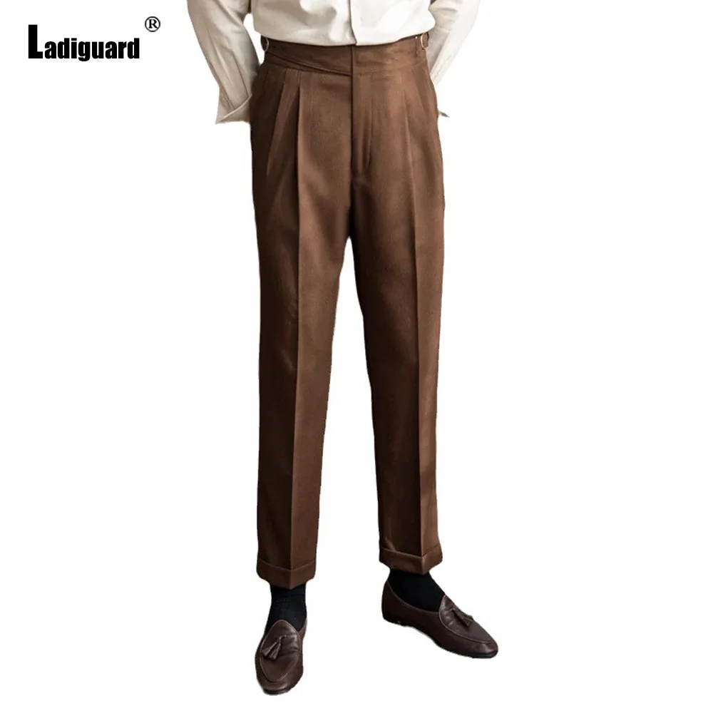 Men Elegant Formal Buckle Up Party Suits Pants Male Vintage Stand Pocket Trousers 2024 European Fashion Ankle-Length Suit Pants