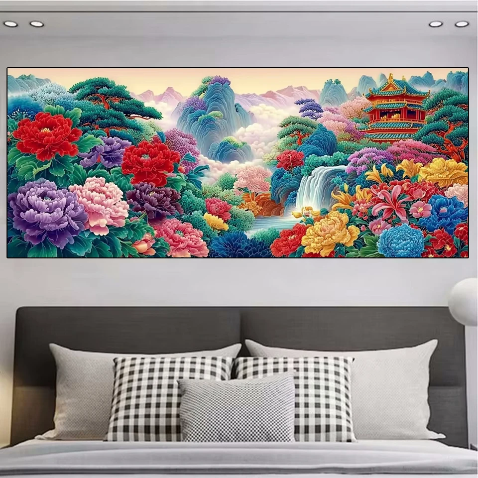 

Diamond Painting Art Cross Embroidery New 2025 5D Diy Full Mosaic Embroidery Peony Flower Landscape Rhinestone Home Decoration