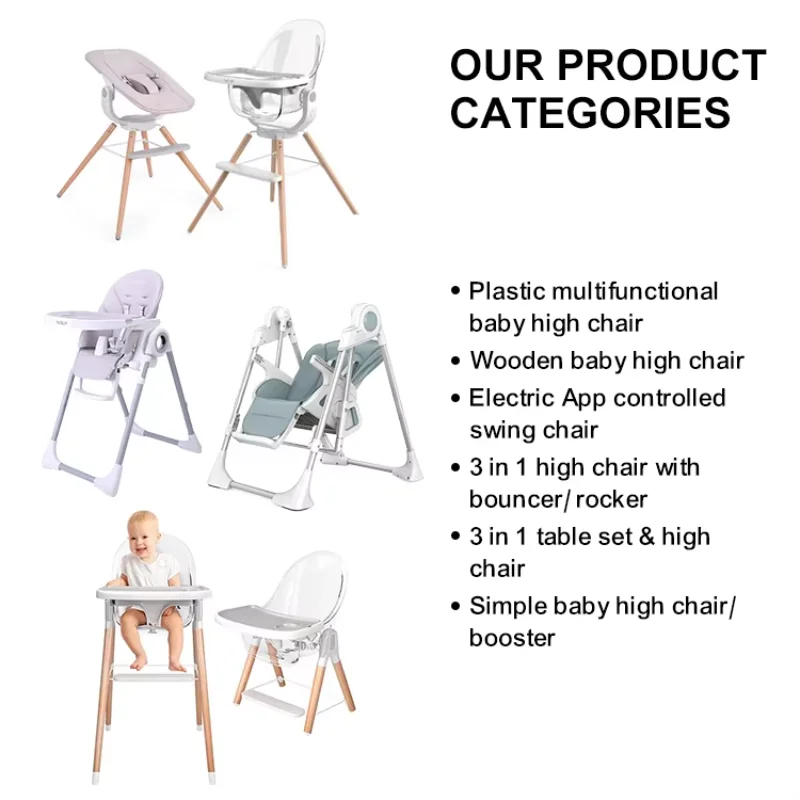 IVOLIA New Item 5-position Safety-belt Padded Seat Floor-frientdly Wheel Infant High Chair Kitchen Modern Metal