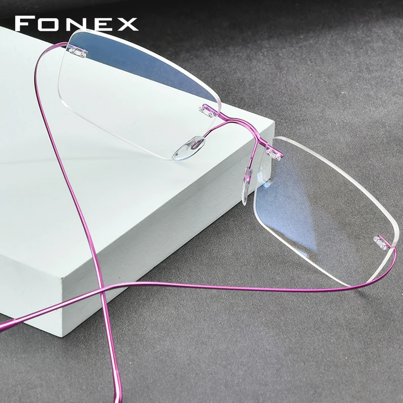 B-Titanium Eyeglasses Frame Women Brand Design Rimless Square Glasses Frameless Men Ultralight High-Quality Eyewear 85634