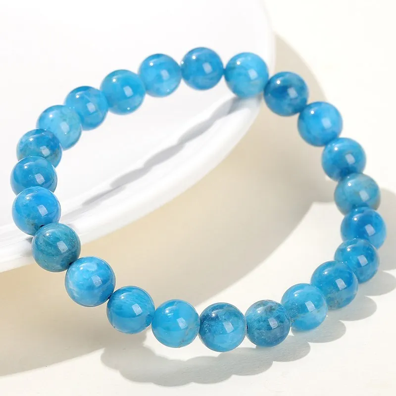 JD Natural Genuine Apatite Stone Bead Bracelet Women Men Fashion Blue Phosphorite Round Smooth Energy Bangles Jewelry Yoga Wrist