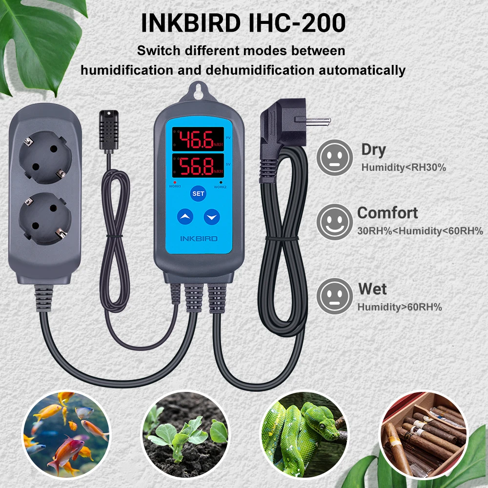 INKBIRD IHC-200/IHC-200-Wifi-Feuchtigkeitsregler, intelligente App-Steuerung, Dual-Digitalanzeige, Hygrometer-Buchse mit hohem und niedrigem Alarm – Detail 13