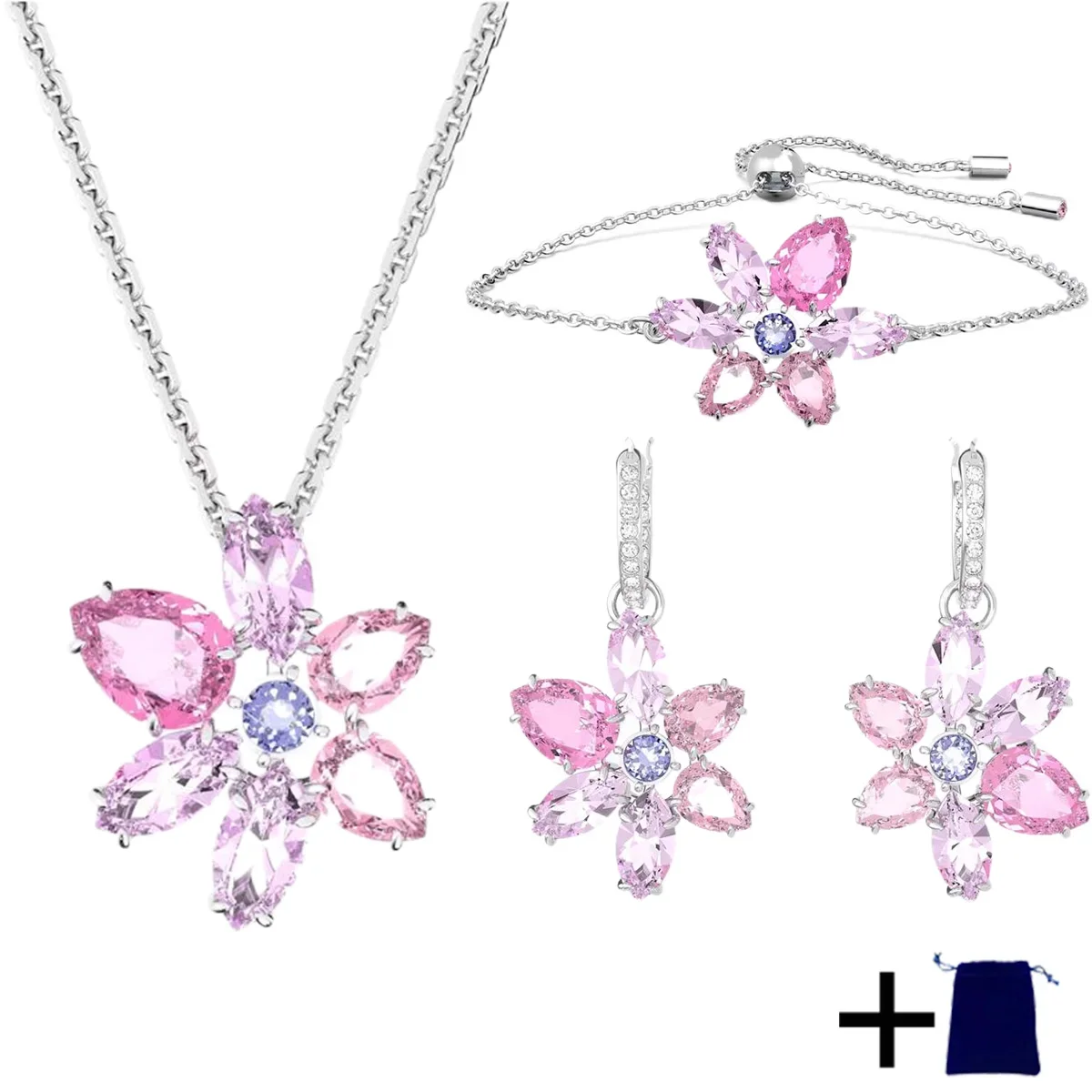 

High-quality Jewelry Set Featuring A Simple White Gemstone Couple Necklace, Stylish and Atmospheric Earrings, and Jewelry Items.