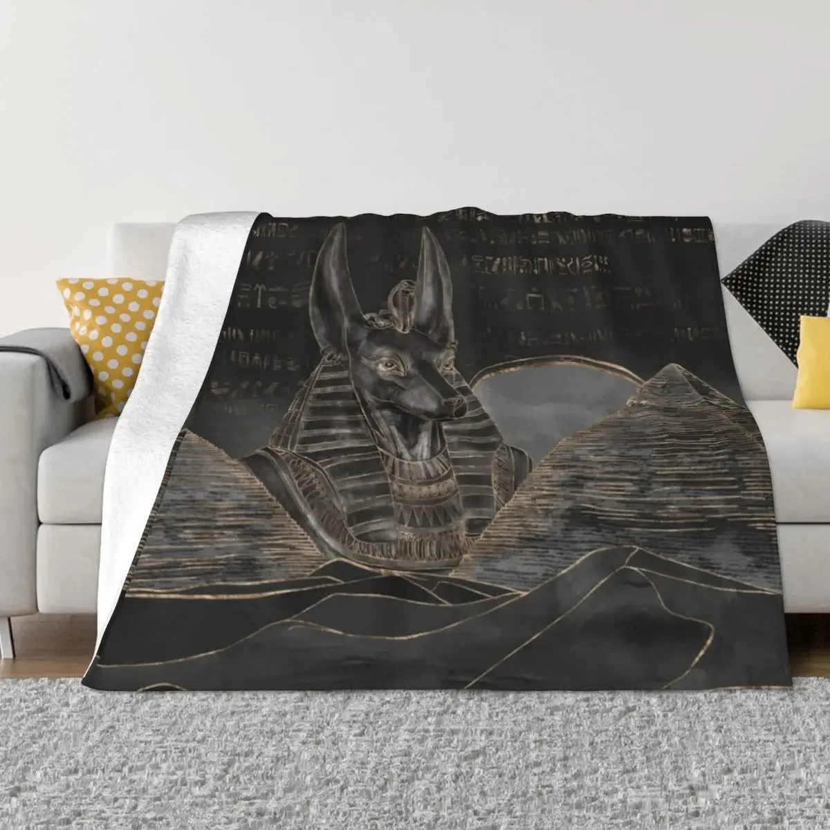 Anubis on Egyptian pyramids landscape Throw Blanket decorative sofa bed Camping Beautifuls Blankets