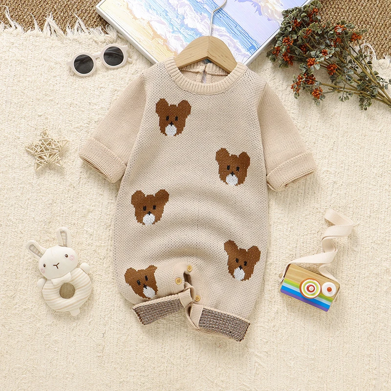 

Детские комбинезоны, осенне-зимние вязаные комбинезоны с длинными рукавами для новорожденных мальчиков и девочек, От 0 до 18 м, комбинезоны унисекс для младенцев, цельная детская одежда