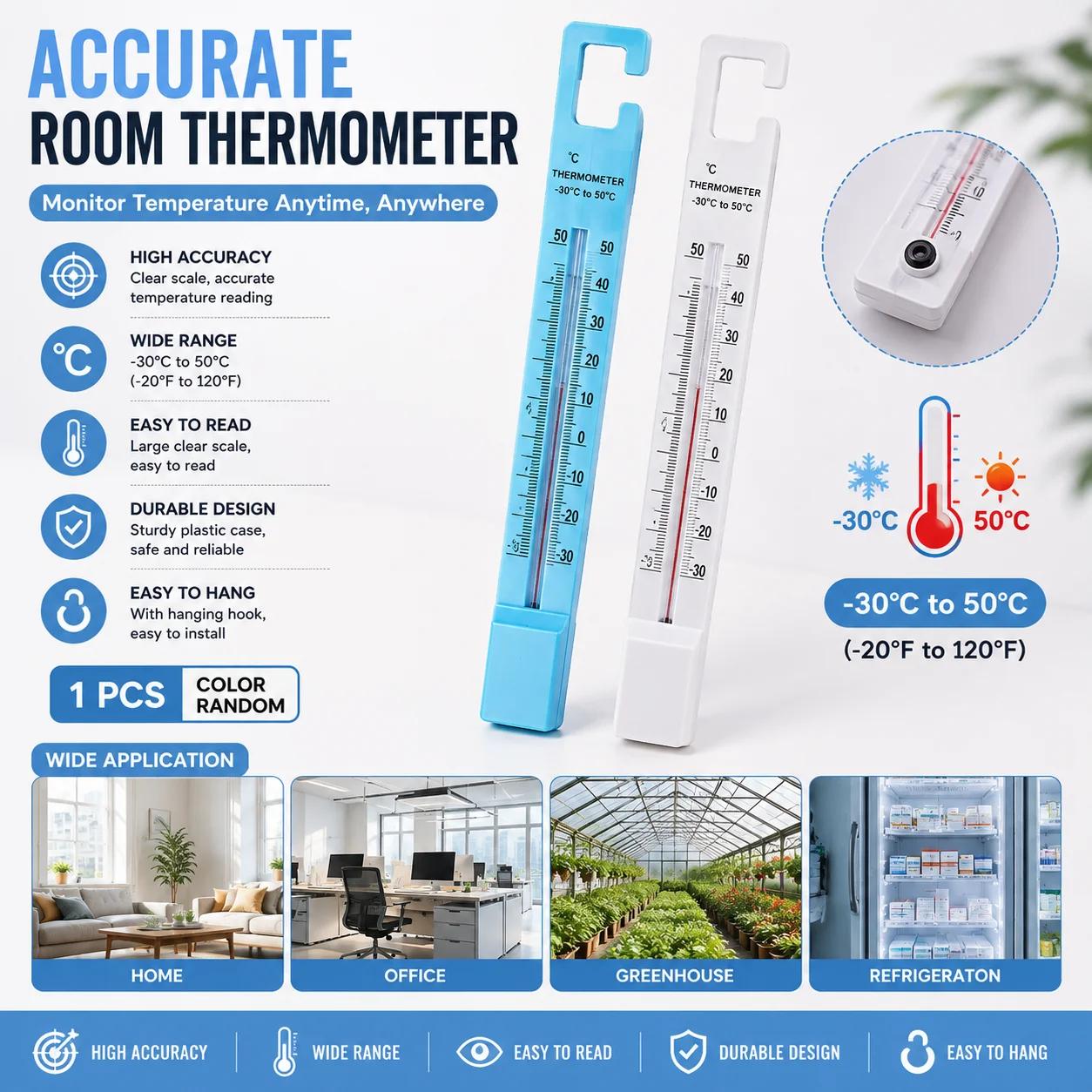 `Accurate Digital Refrigerator Thermometer, Fahrenheit‑Celsius Dual‑Display Temperature Monitor for Home Fridge, Freezer and Coo