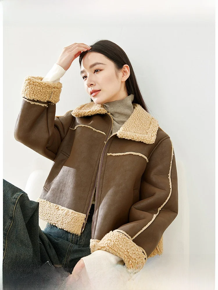 

Café Brown Faux Fur Jacket Women's 2026 New Style American Retro Thickened Short Coat Zipper Closure Long Sleeve Standard Fit