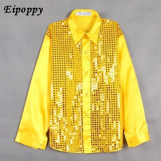 Children's Show Shirt   Sparkling Sequins Stage Costumes Dancing Chorus Shirt Men Show