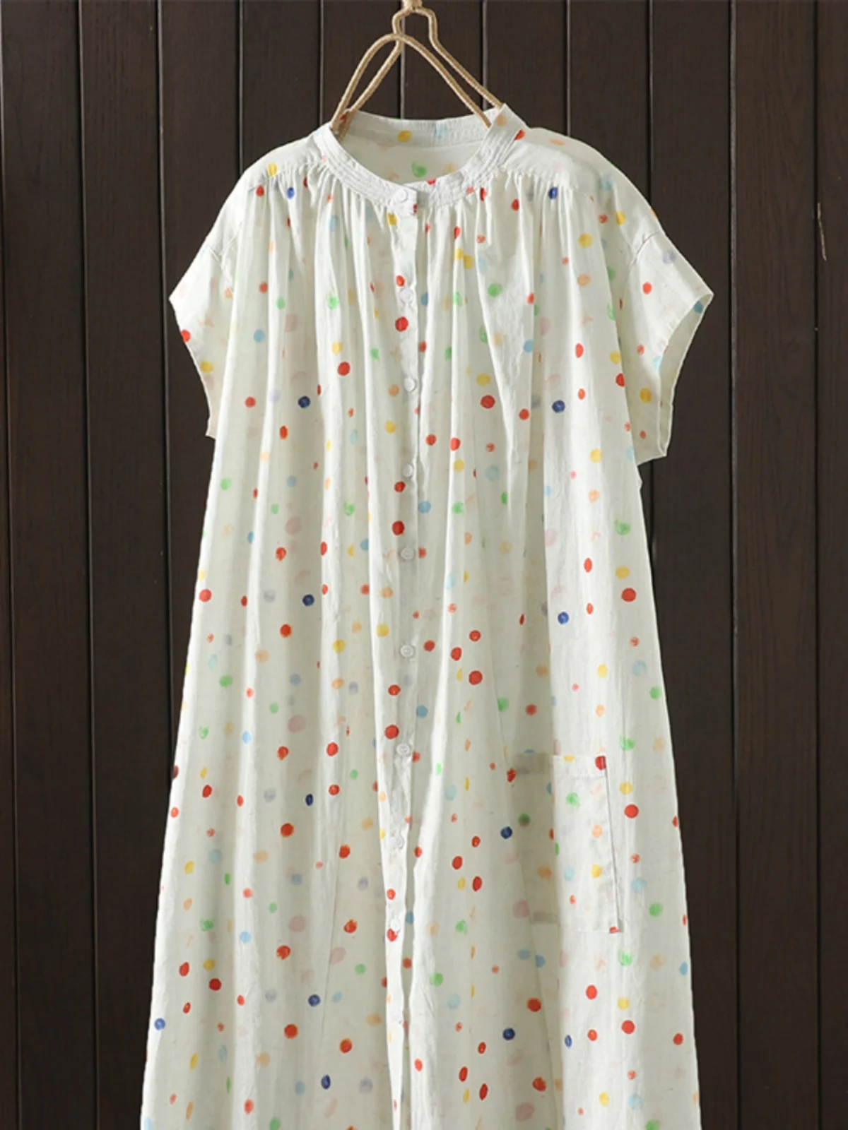 Verano fino lunares lino irt Dr mujer suelto adelgazante Casual lino Dr japonés bosque chica Sle A-Line...